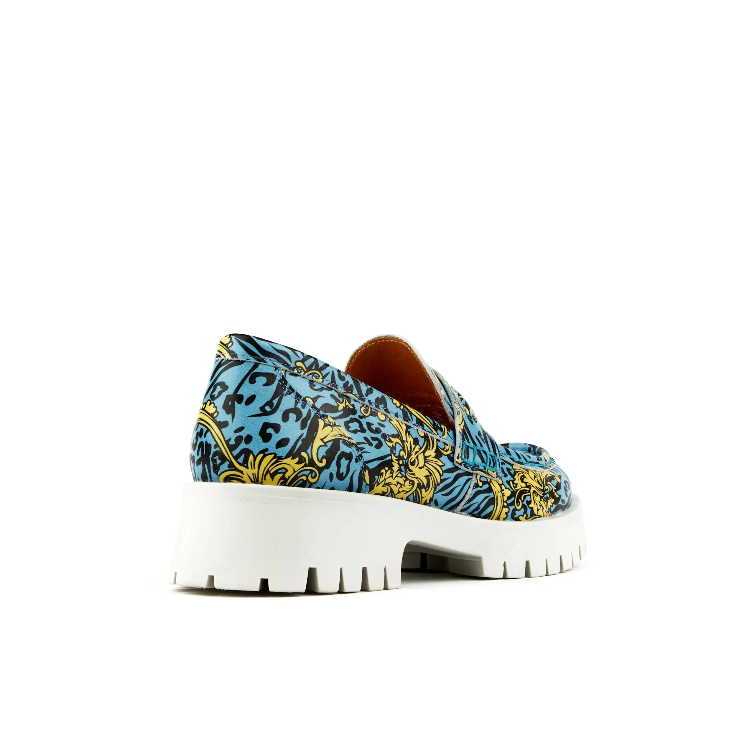 Pier - Light Blue Yellow - Women's chunky platform sole leather slip on penny loafer