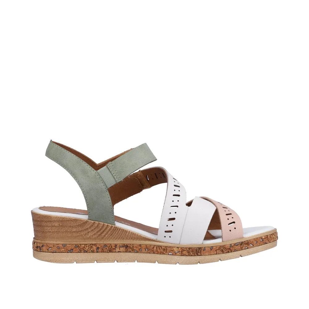 Remonte D3064-80 Ladies White, Pink & Green Leather & Textile Touch Fastening Sandals