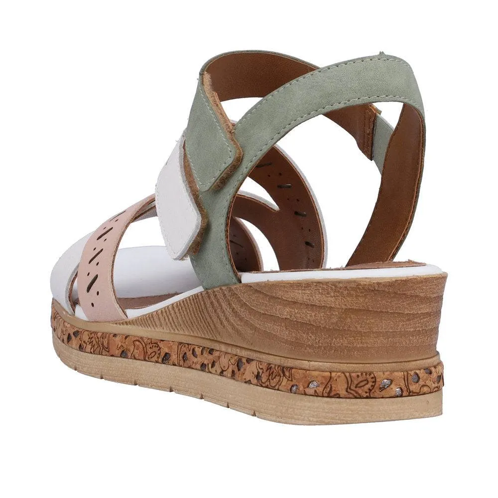 Remonte D3064-80 Ladies White, Pink & Green Leather & Textile Touch Fastening Sandals