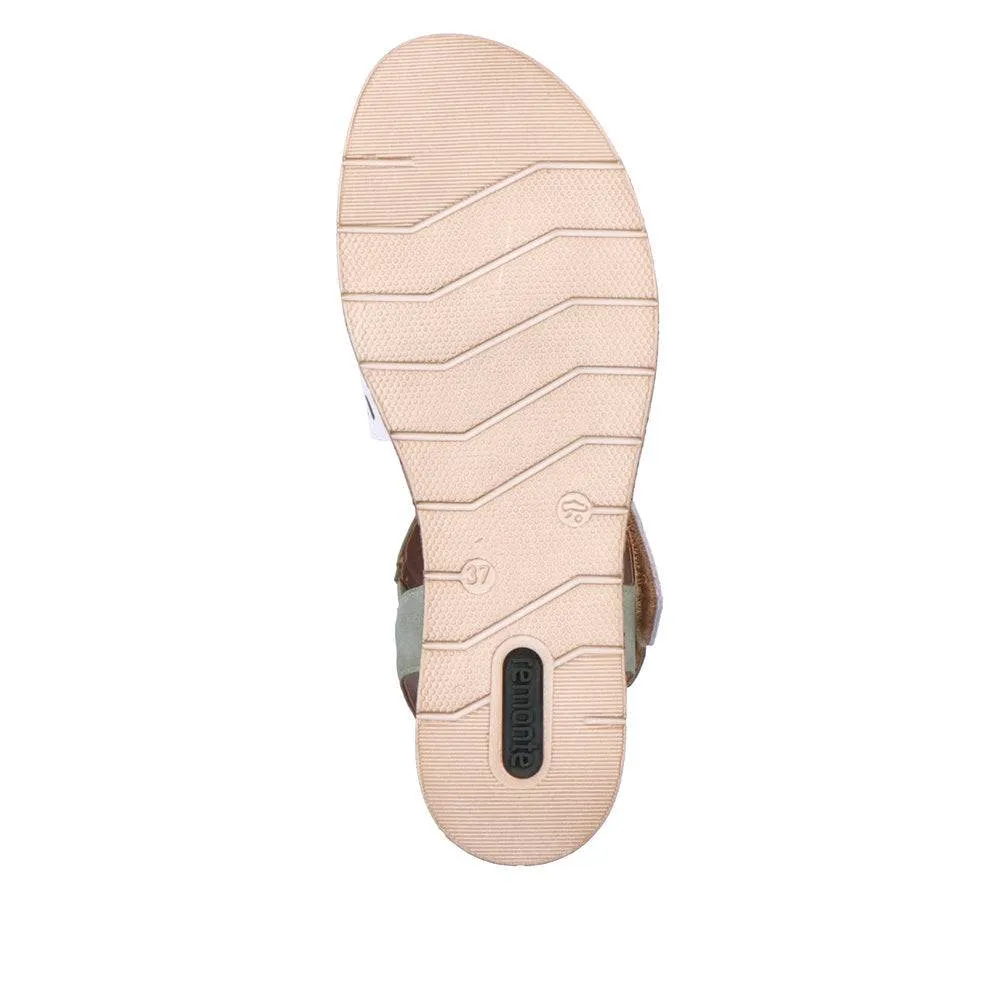 Remonte D3064-80 Ladies White, Pink & Green Leather & Textile Touch Fastening Sandals