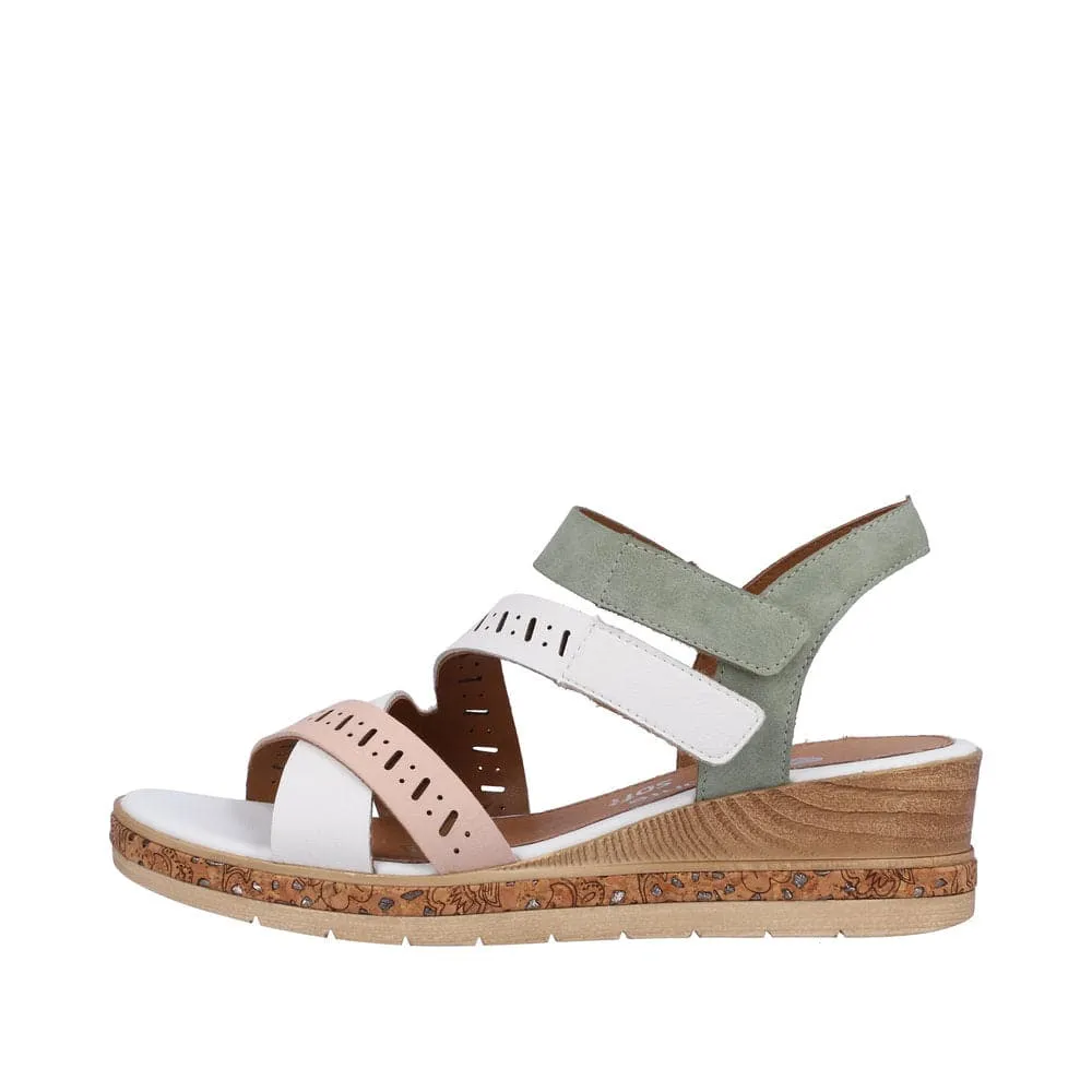 Remonte D3064-80 Ladies White, Pink & Green Leather & Textile Touch Fastening Sandals