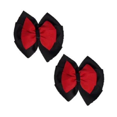 School Hair Accessories Double Bella Hair Bow 10cm - Black Base & Centre Ribbon (24 colours top)