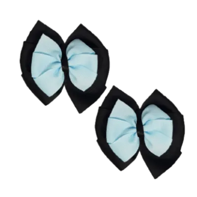 School Hair Accessories Double Bella Hair Bow 10cm - Black Base & Centre Ribbon (24 colours top)