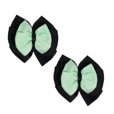 School Hair Accessories Double Bella Hair Bow 10cm - Black Base & Centre Ribbon (24 colours top)