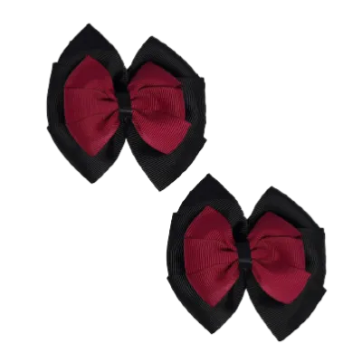 School Hair Accessories Double Bella Hair Bow 10cm - Black Base & Centre Ribbon (24 colours top)