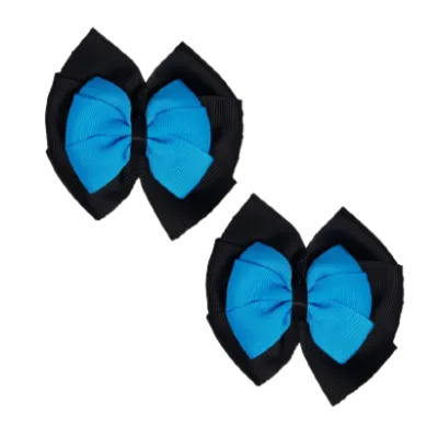 School Hair Accessories Double Bella Hair Bow 10cm - Black Base & Centre Ribbon (24 colours top)