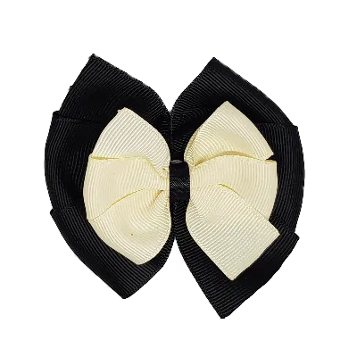 School Hair Accessories Double Bella Hair Bow 10cm - Black Base & Centre Ribbon (24 colours top)