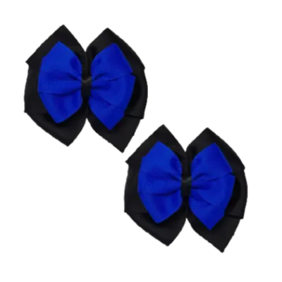 School Hair Accessories Double Bella Hair Bow 10cm - Black Base & Centre Ribbon (24 colours top)