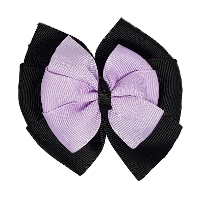 School Hair Accessories Double Bella Hair Bow 10cm - Black Base & Centre Ribbon (24 colours top)