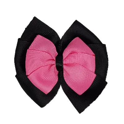 School Hair Accessories Double Bella Hair Bow 10cm - Black Base & Centre Ribbon (24 colours top)