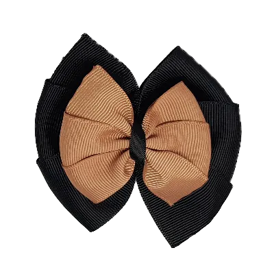 School Hair Accessories Double Bella Hair Bow 10cm - Black Base & Centre Ribbon (24 colours top)