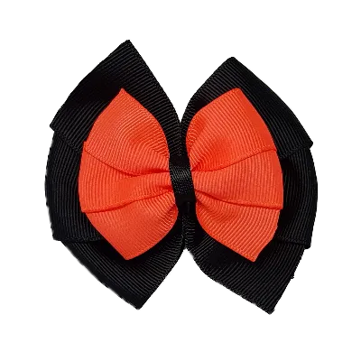 School Hair Accessories Double Bella Hair Bow 10cm - Black Base & Centre Ribbon (24 colours top)