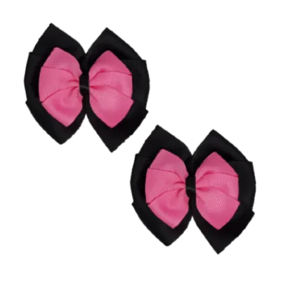 School Hair Accessories Double Bella Hair Bow 10cm - Black Base & Centre Ribbon (24 colours top)