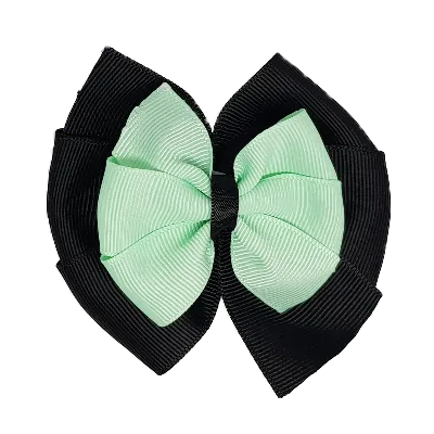 School Hair Accessories Double Bella Hair Bow 10cm - Black Base & Centre Ribbon (24 colours top)