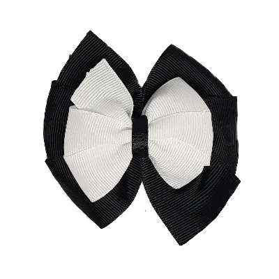School Hair Accessories Double Bella Hair Bow 10cm - Black Base & Centre Ribbon (24 colours top)
