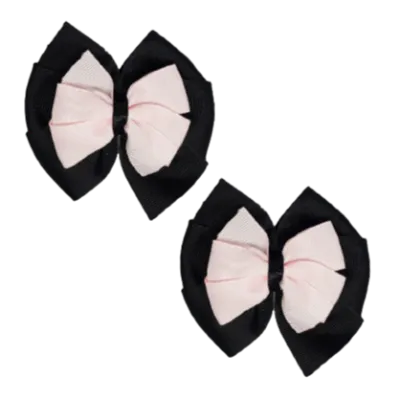 School Hair Accessories Double Bella Hair Bow 10cm - Black Base & Centre Ribbon (24 colours top)