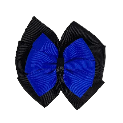 School Hair Accessories Double Bella Hair Bow 10cm - Black Base & Centre Ribbon (24 colours top)