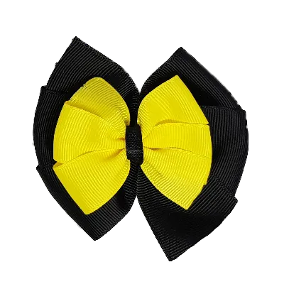 School Hair Accessories Double Bella Hair Bow 10cm - Black Base & Centre Ribbon (24 colours top)