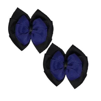School Hair Accessories Double Bella Hair Bow 10cm - Black Base & Centre Ribbon (24 colours top)