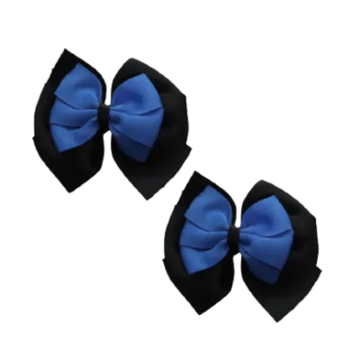 School Hair Accessories Double Bella Hair Bow 10cm - Black Base & Centre Ribbon (24 colours top)