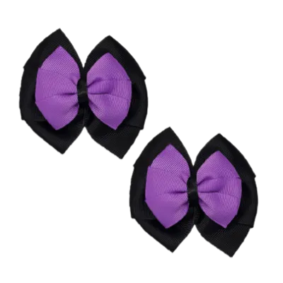 School Hair Accessories Double Bella Hair Bow 10cm - Black Base & Centre Ribbon (24 colours top)