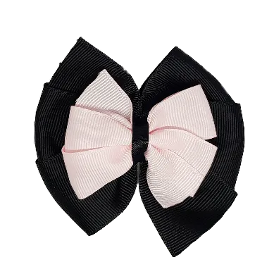 School Hair Accessories Double Bella Hair Bow 10cm - Black Base & Centre Ribbon (24 colours top)
