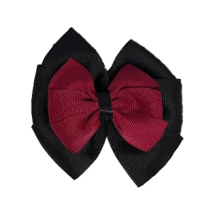 School Hair Accessories Double Bella Hair Bow 10cm - Black Base & Centre Ribbon (24 colours top)