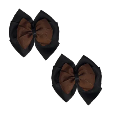 School Hair Accessories Double Bella Hair Bow 10cm - Black Base & Centre Ribbon (24 colours top)
