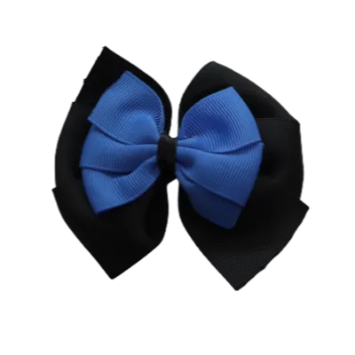 School Hair Accessories Double Bella Hair Bow 10cm - Black Base & Centre Ribbon (24 colours top)