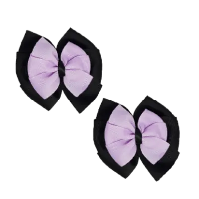 School Hair Accessories Double Bella Hair Bow 10cm - Black Base & Centre Ribbon (24 colours top)