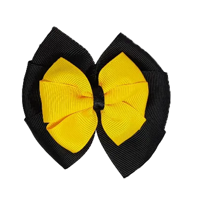 School Hair Accessories Double Bella Hair Bow 10cm - Black Base & Centre Ribbon (24 colours top)