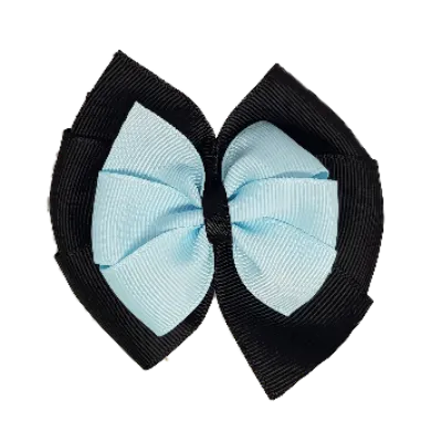 School Hair Accessories Double Bella Hair Bow 10cm - Black Base & Centre Ribbon (24 colours top)