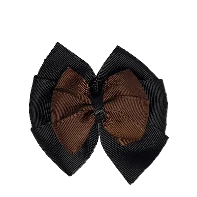 School Hair Accessories Double Bella Hair Bow 10cm - Black Base & Centre Ribbon (24 colours top)