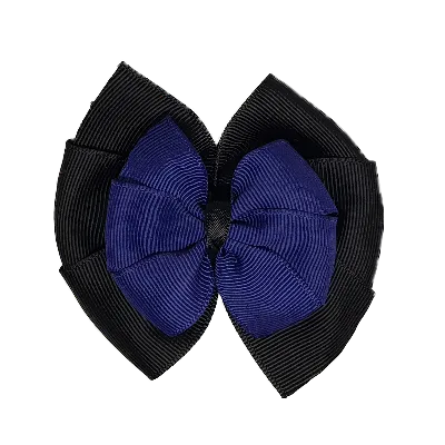 School Hair Accessories Double Bella Hair Bow 10cm - Black Base & Centre Ribbon (24 colours top)