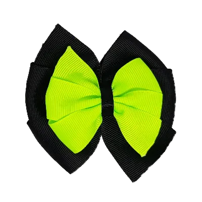 School Hair Accessories Double Bella Hair Bow 10cm - Black Base & Centre Ribbon (24 colours top)