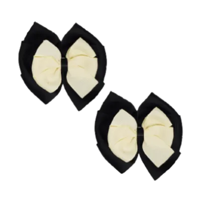 School Hair Accessories Double Bella Hair Bow 10cm - Black Base & Centre Ribbon (24 colours top)