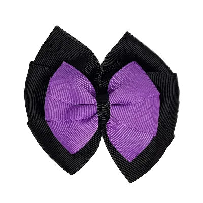 School Hair Accessories Double Bella Hair Bow 10cm - Black Base & Centre Ribbon (24 colours top)