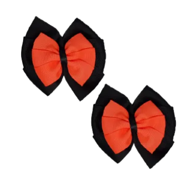 School Hair Accessories Double Bella Hair Bow 10cm - Black Base & Centre Ribbon (24 colours top)