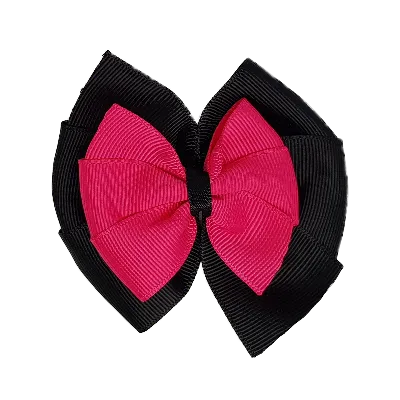 School Hair Accessories Double Bella Hair Bow 10cm - Black Base & Centre Ribbon (24 colours top)