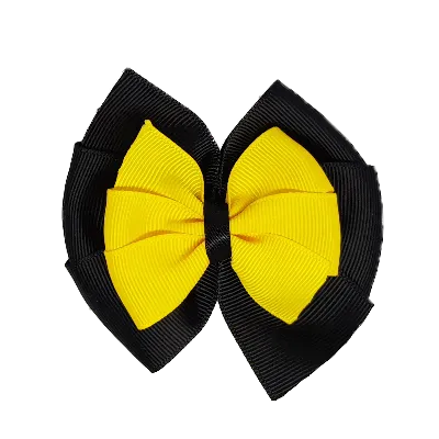 School Hair Accessories Double Bella Hair Bow 10cm - Black Base & Centre Ribbon (24 colours top)
