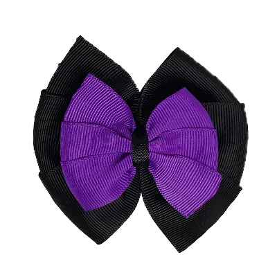 School Hair Accessories Double Bella Hair Bow 10cm - Black Base & Centre Ribbon (24 colours top)