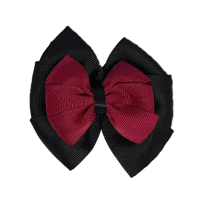 School Hair Accessories Double Bella Hair Bow 10cm - Black Base & Centre Ribbon (24 colours top)