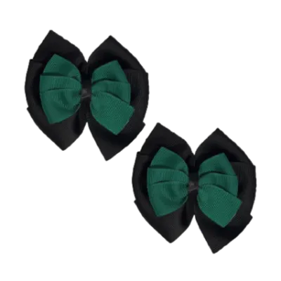 School Hair Accessories Double Bella Hair Bow 10cm - Black Base & Centre Ribbon (24 colours top)