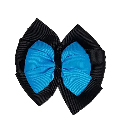 School Hair Accessories Double Bella Hair Bow 10cm - Black Base & Centre Ribbon (24 colours top)