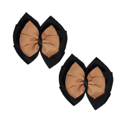 School Hair Accessories Double Bella Hair Bow 10cm - Black Base & Centre Ribbon (24 colours top)
