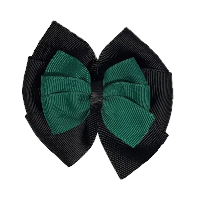 School Hair Accessories Double Bella Hair Bow 10cm - Black Base & Centre Ribbon (24 colours top)
