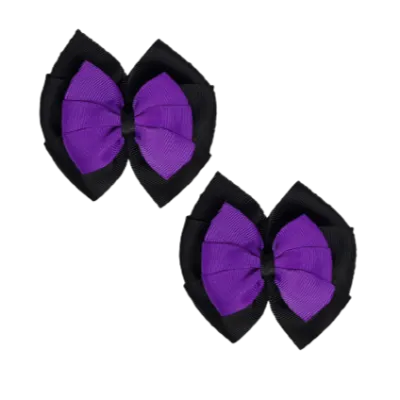 School Hair Accessories Double Bella Hair Bow 10cm - Black Base & Centre Ribbon (24 colours top)