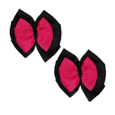 School Hair Accessories Double Bella Hair Bow 10cm - Black Base & Centre Ribbon (24 colours top)