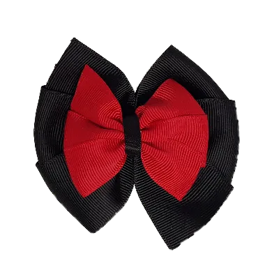 School Hair Accessories Double Bella Hair Bow 10cm - Black Base & Centre Ribbon (24 colours top)