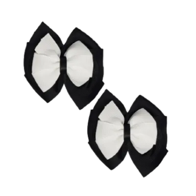 School Hair Accessories Double Bella Hair Bow 10cm - Black Base & Centre Ribbon (24 colours top)